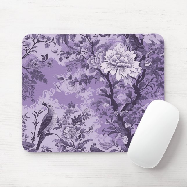 Vintage French Purple Toile Fleurie Mouse Pad (With Mouse)