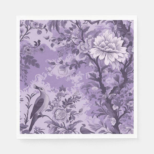 Vintage French Purple Toile Fleurie Napkin (Front)