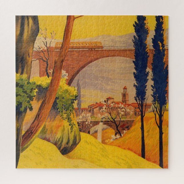 Vintage French Railroad Travel Illustration Art Jigsaw Puzzle (Vertical)