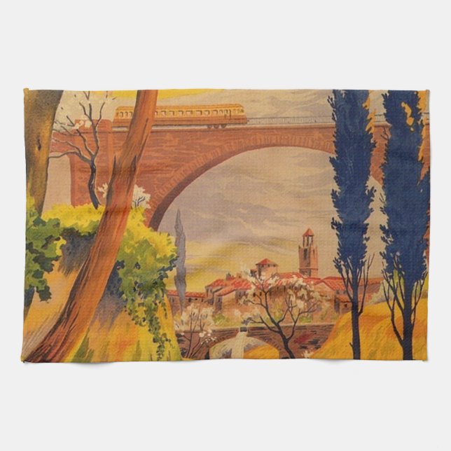 Vintage French Railroad Travel Tea Towel (Horizontal)