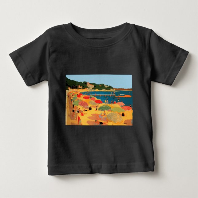 Vintage French Riviera Beach Baby T-Shirt (Front)