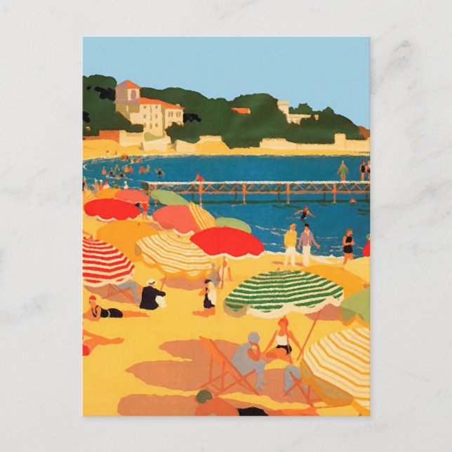 Vintage French Riviera Beach Illustration Postcard (Front)