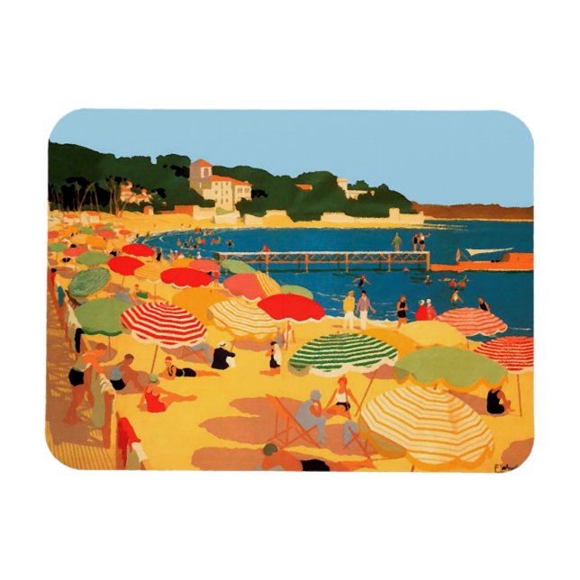 Vintage French Riviera Beach Magnet (Horizontal)
