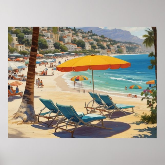 Vintage French Riviera Beach Poster (Front)