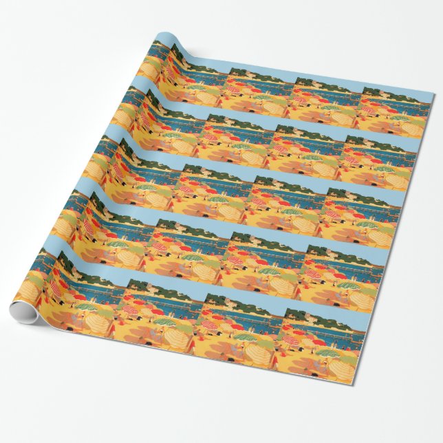 Vintage French Riviera Beach Wrapping Paper (Unrolled)