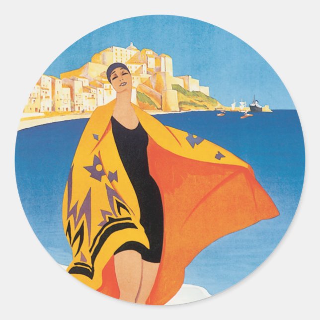 Vintage French Riviera Image Classic Round Sticker (Front)
