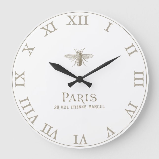 Vintage French Roman Numerals Paris Bee  Large Clock (Front)