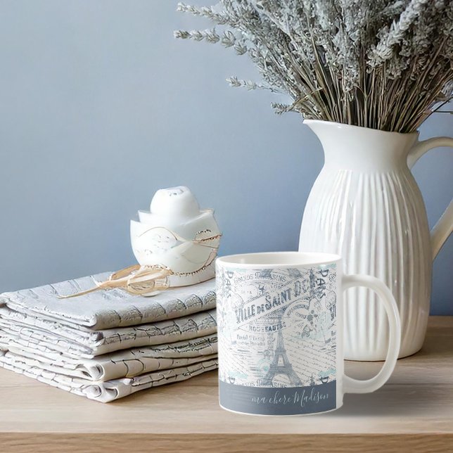 Vintage French Romance Collage Blue ID226 Coffee Mug (Creator Uploaded)