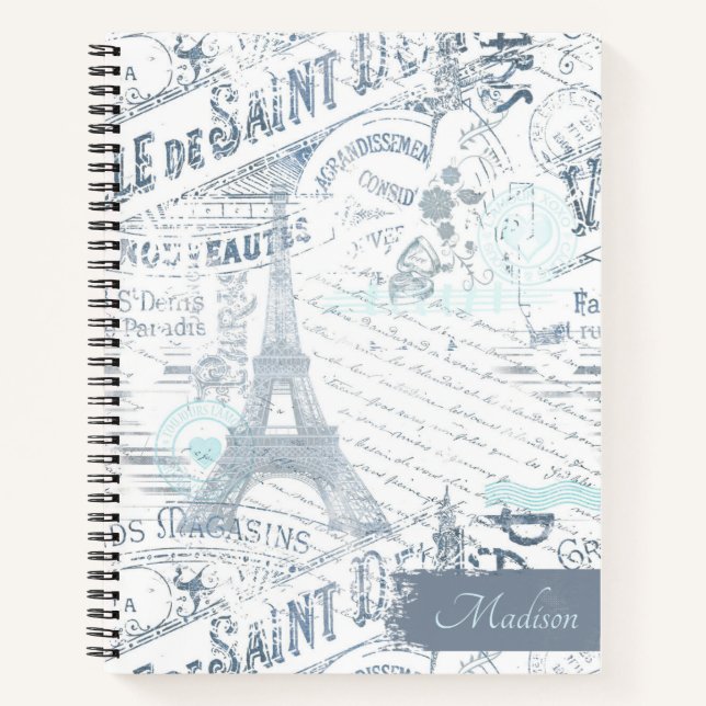 Vintage French Romance Collage Blue ID226 Notebook (Front)