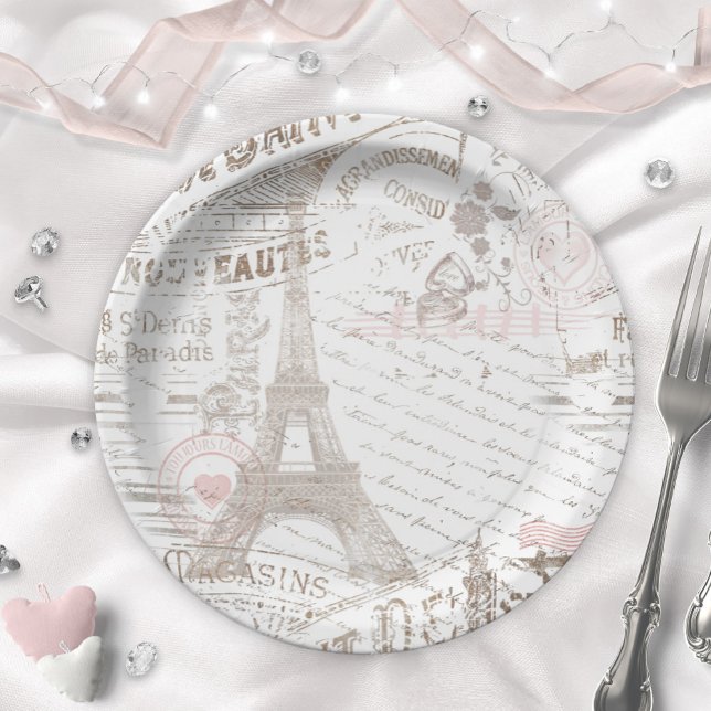 Vintage French Romance Collage Pink ID226 Paper Plate (Creator Uploaded)