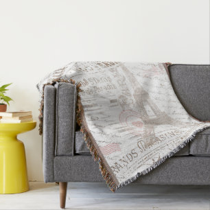 Vintage French Romance Collage Pink ID226 Throw Blanket