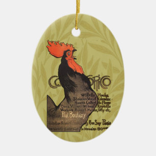 Vintage French Rooster Art Nouveau Steinlen Ceramic Tree Decoration