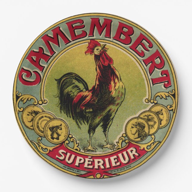 Vintage French Rooster Farm & Cheese Picnic Plate (Front)