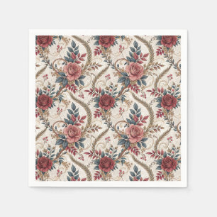 Vintage French Rose & Scrollwork Floral Pattern Napkin