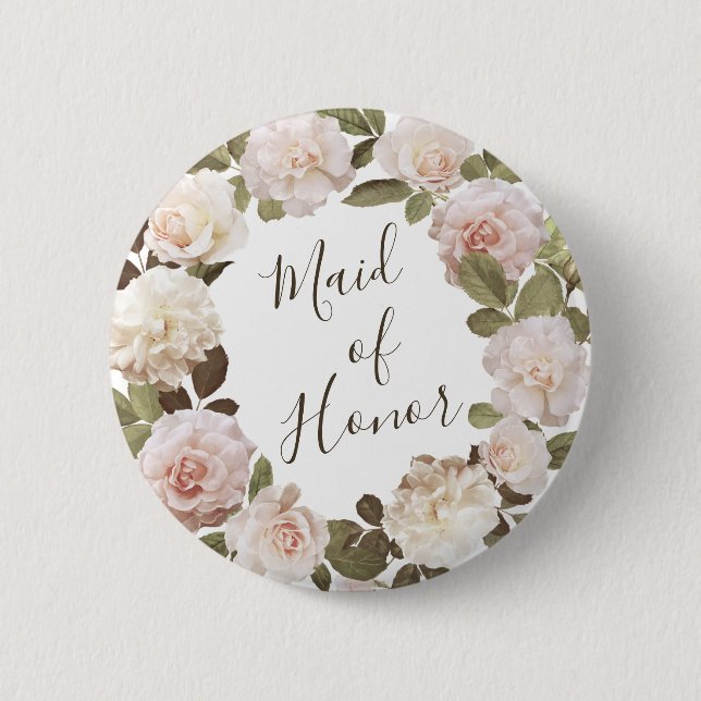 Vintage French Roses Maid of Honour Button (Front)
