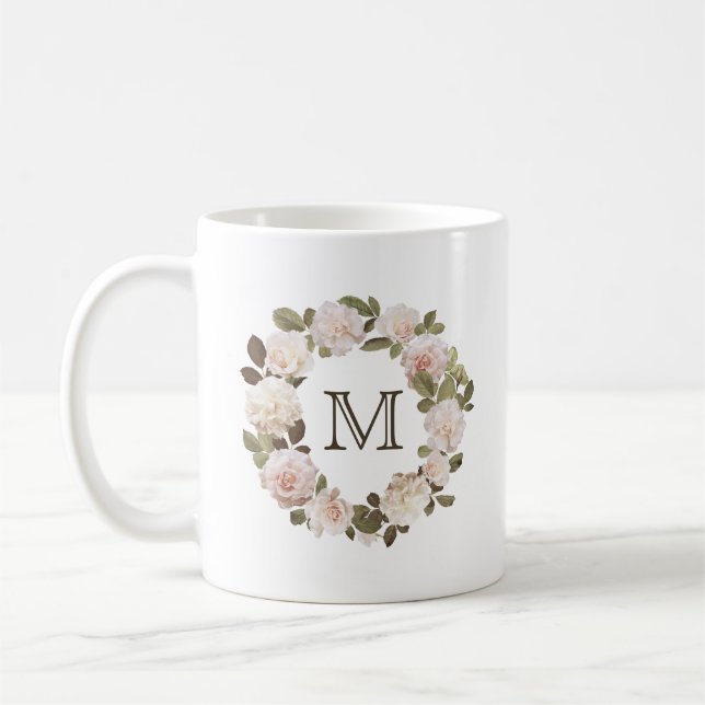 Vintage French Roses Monogram Coffee Mug (Left)