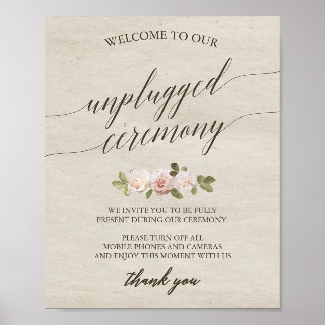 Vintage French Roses Unplugged Ceremony Sign (Front)