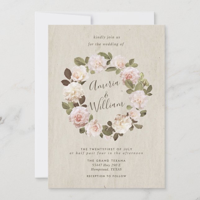Vintage French Roses Wedding Invitation (Front)