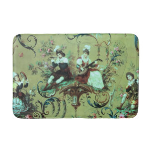 Vintage French Sage Green Toile Victorian Floral Bath Mat