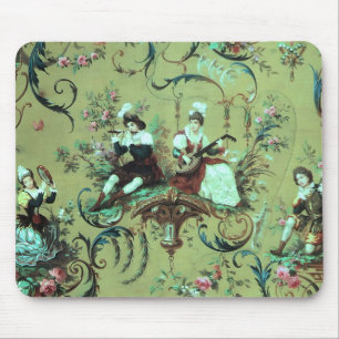Vintage French Sage Green Toile Victorian Floral Mouse Pad