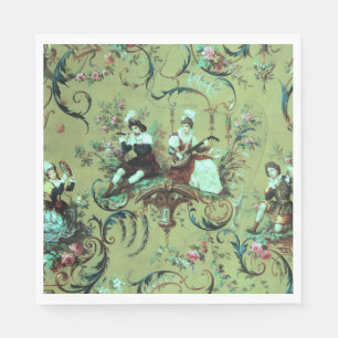 Vintage French Sage Green Toile Victorian Floral Napkin