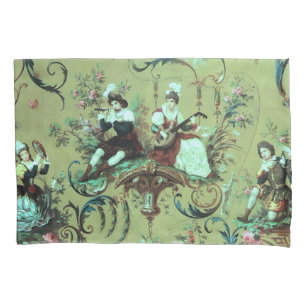 Vintage French Sage Green Toile Victorian Floral Pillowcase