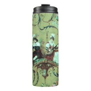 Vintage French Sage Green Toile Victorian Floral Thermal Tumbler