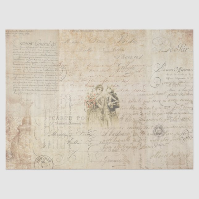 Vintage French Script Tissue Paper (Front)
