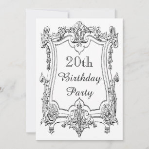 Vintage French Scroll 20th Birthday Double Sided Invitation