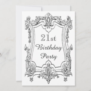 Vintage French Scroll 21st Birthday Double Sided Invitation