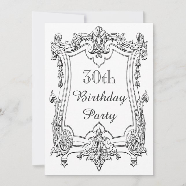 Vintage French Scroll 30th Birthday Double Sided Invitation (Front)