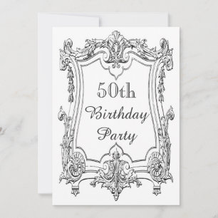 Vintage French Scroll 50th Birthday Double Sided Invitation