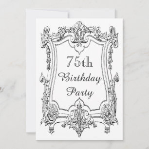 Vintage French Scroll 75th Birthday Double Sided Invitation