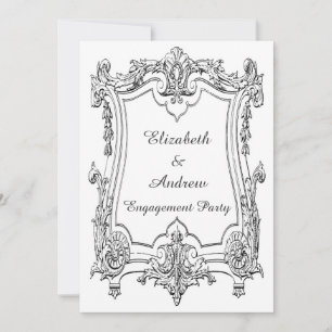 Vintage French Scroll Engagement Double Sided Invitation