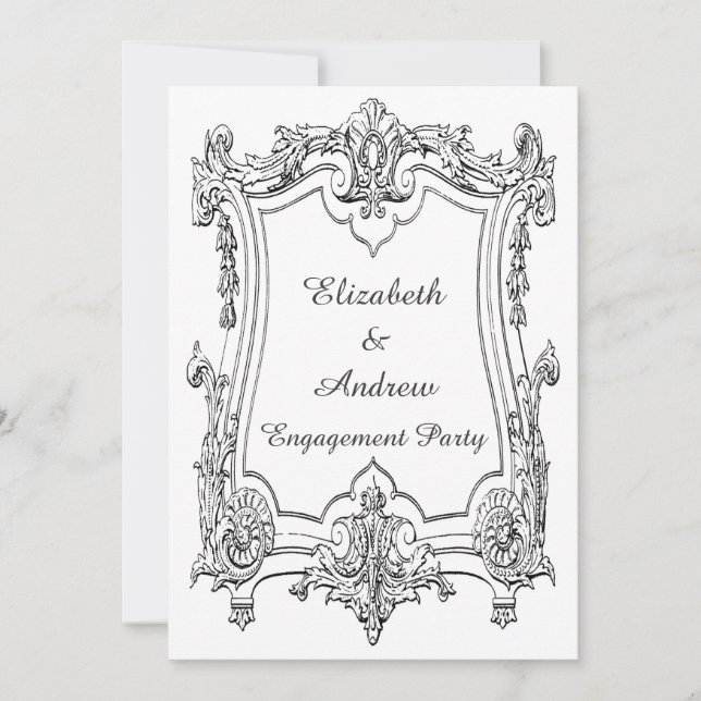 Vintage French Scroll Engagement Double Sided Invitation (Front)