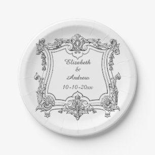 Vintage French Scroll Engagement Paper Plate