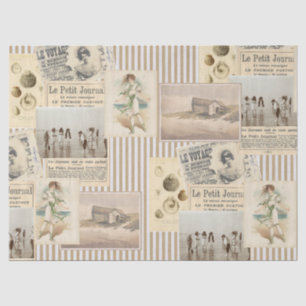 Vintage French Seaside Collage Decoupage Stripe Tissue Paper