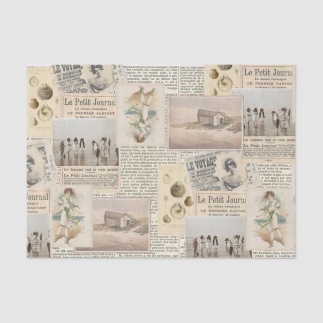 Vintage French Seaside Collage Tissue Paper (Front)
