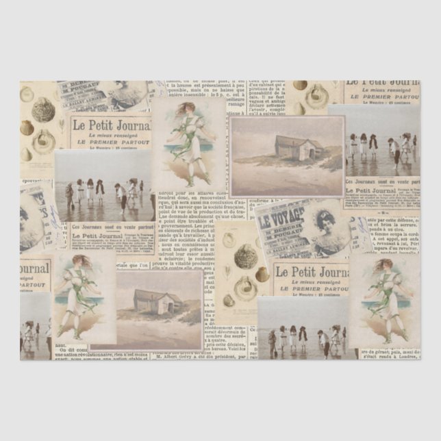 Vintage French Seaside Collage Tissue Paper (Front)