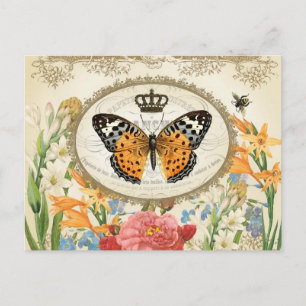 Vintage French Shabby Chic  Buttefly postcard