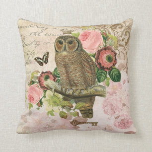 Vintage French shabby chic owl pillow