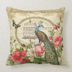 Vintage French Shabby Chic Peacock Cushion