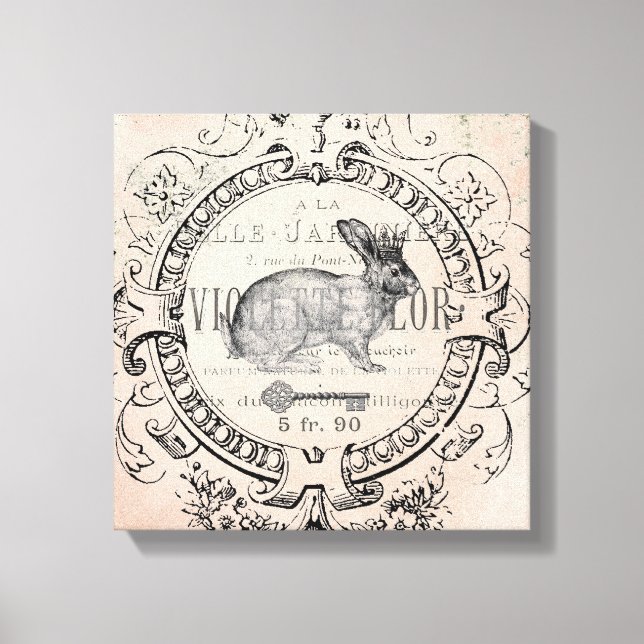 Vintage French Spring Rabbit stretched canvas Print (Front)