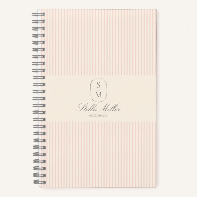 Vintage French Style Pink Striped  Spiral Notebook (Front)