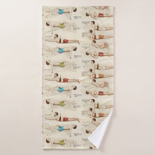 Vintage French Swimmers Swimming Lesson Bath Towel (Bath Towel)