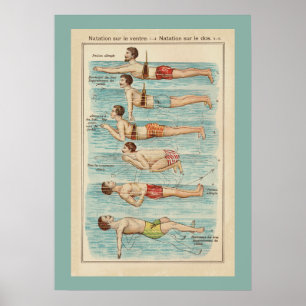 Vintage French Swimming Lessons Poster