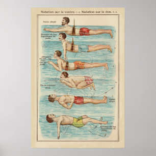 Vintage French Swimming Lessons Poster