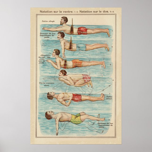 Vintage French Swimming Lessons Poster (Front)