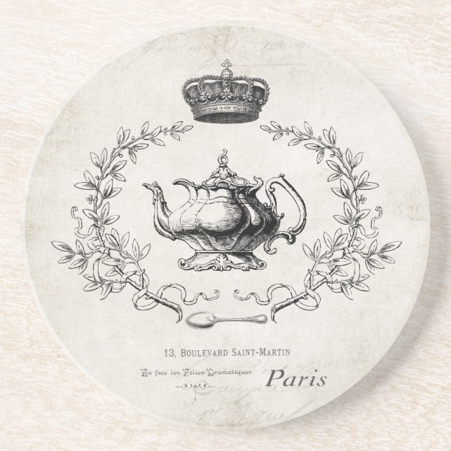 Vintage French teapot stone coaster (Front)