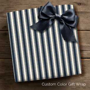 Vintage French Ticking Stripe Dark Navy Cream Wrapping Paper